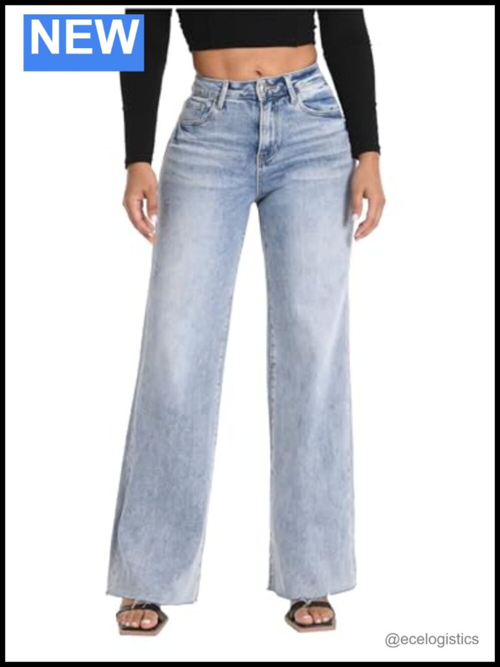 Women Wide Leg Stretch Jeans High Waist Tummy Control Denim